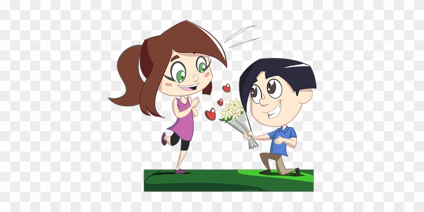 Boy Cartoon Comic Comic Characters Couple - Boy Giving Flowers To Girl #623001