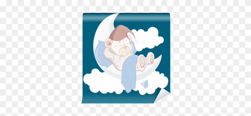 Teddy Bear Sleeping On Moon Cartoon Vector Wall Mural - Stickers Ours Lune #623230