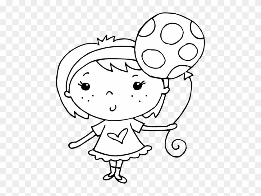 Coloring Page Of Girl With Balloon - Girl Coloring Pages Clipart #623455