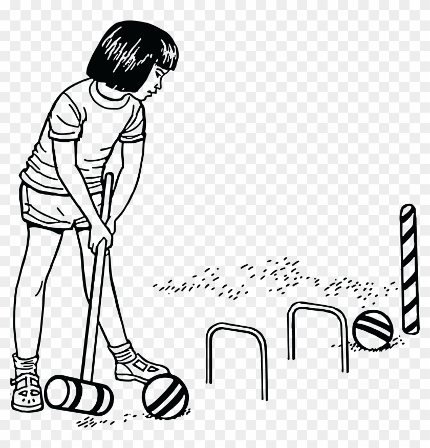 Free Clipart Of A Girl Playing Croquet - Croquet Clip Art Black And White #623681