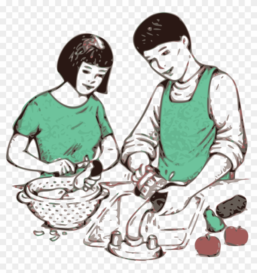 Free Clipart Of A Boy And Girl Washing And Prepping - Make Food Clip Art #624830
