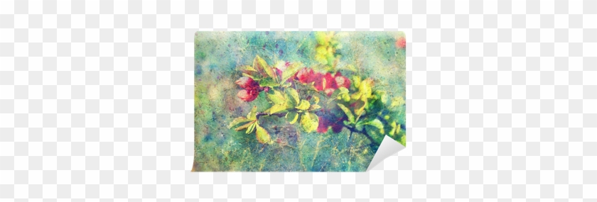 Grunge Messy Watercolor Splashes And Branch With Red - Watercolor Painting #625255