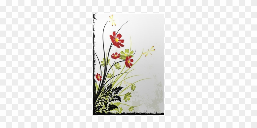 Grunge Background With Flowers Vector Illustration - Painting #625482