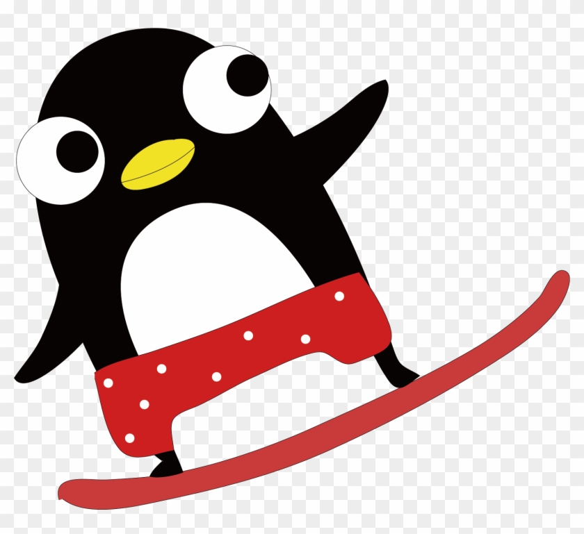 Penguin Surfing Vector - Penguin Surfing Vector #628413