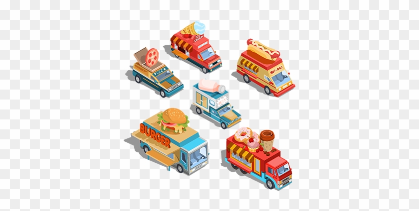 Isometric Illustrations Of Cars Fast Delivery Of Food - 아이소 메트릭 푸드 트럭 #629297