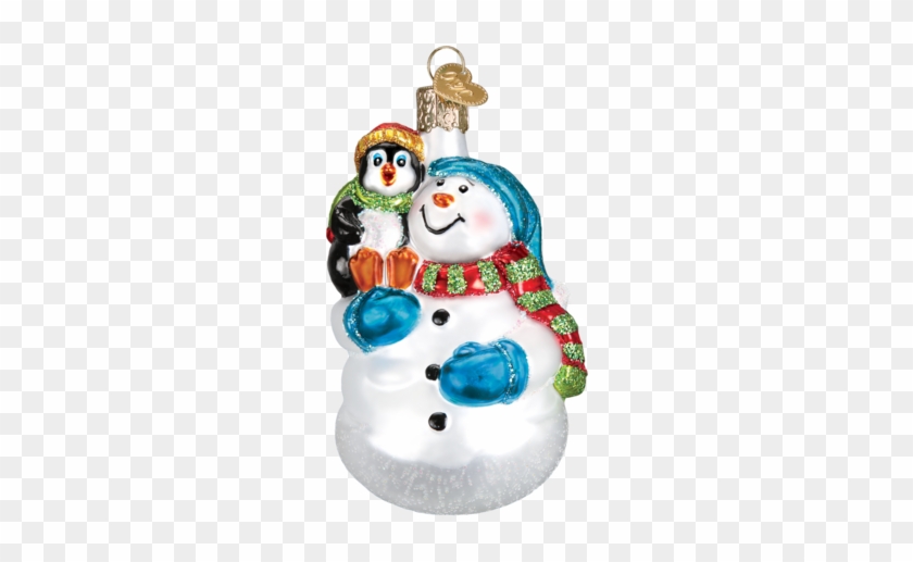 Snowman With Penguin Pal Ornament - Old World Christmas Baby's First Christmas Heart Glass #629360
