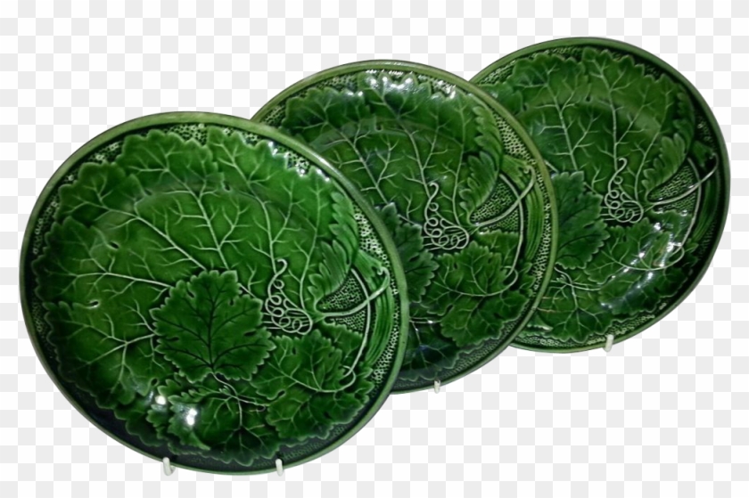 Three Green Glazed Majolica Cabbage Leaf - Maiolica #630012