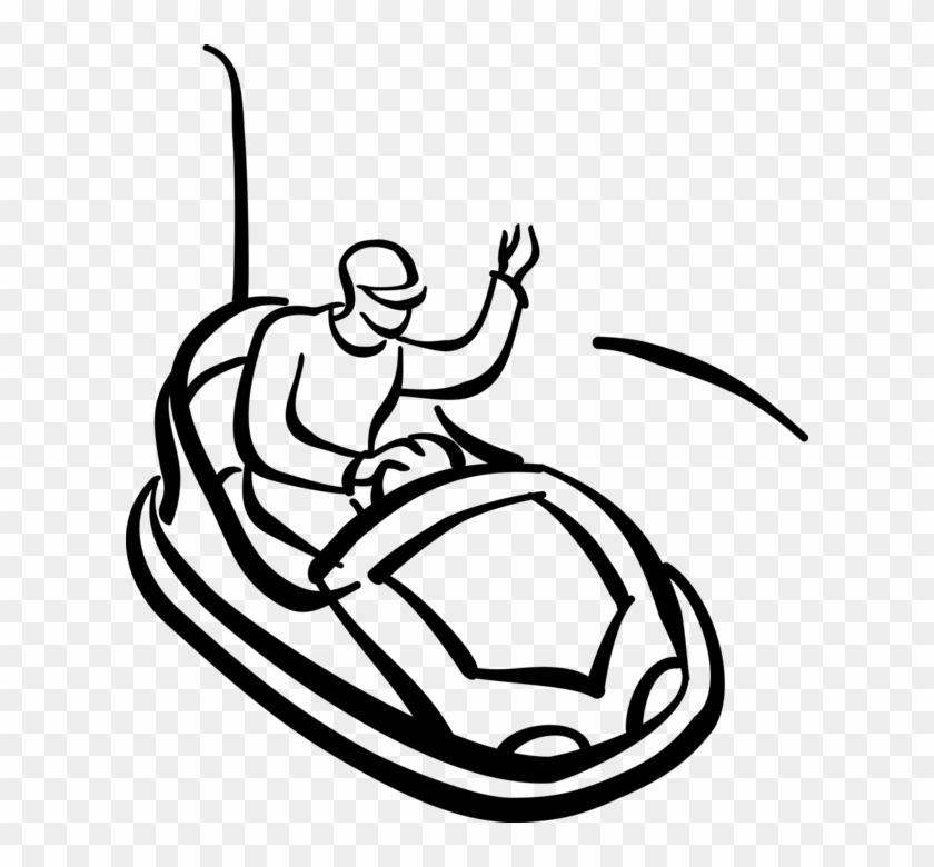 Vector Illustration Of Riding Bumper Car In Theme Park - Bumper Car Clipart Black And White #630840