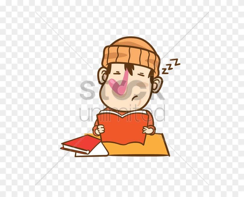 Cartoon Character Feeling Sleepy While Studying Vector - Study Skills #633419