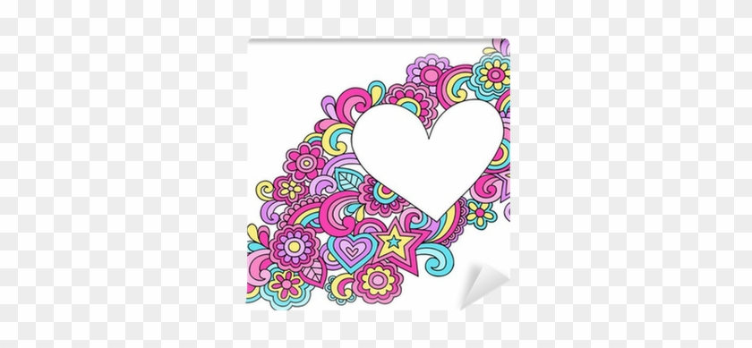 Peace & Love Groovy Psychedelic Doodles Heart Frame - Illustration #633780