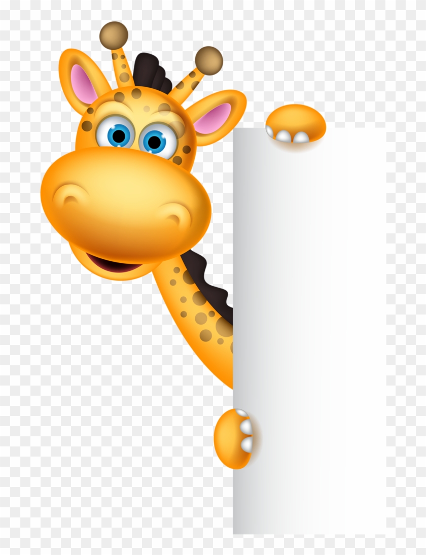 Illustration Of Cute Giraffe Cartoon With Blank Sign - Name Tag Template With Animals #115070