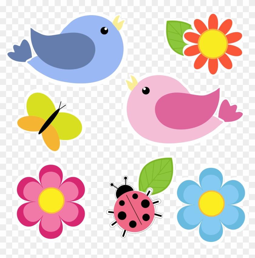 Clipart Birds Butterfly Ladybug And Flowers No Background - Flowers And Birds Clip Art #118957