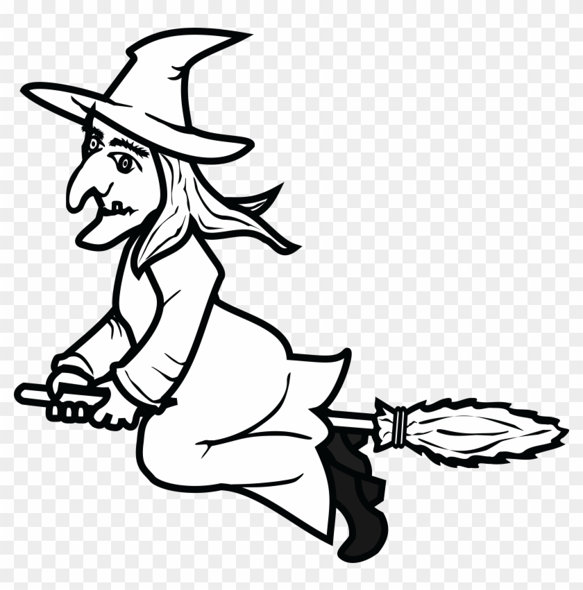 Free Clipart Of A Flying Witch - Witch Black And White #120576