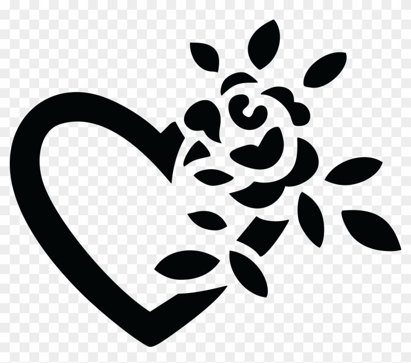 Free Clipart Of A Black And White Fully Bloomed Rose - Love Flower Black And White #120659