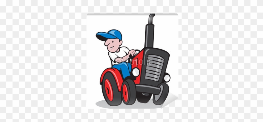 Farmer Driving Vintage Tractor Cartoon Wall Mural • - Farmer Driving  Vintage Tractor Cart Round Ornament - Free Transparent PNG Clipart Images  Download