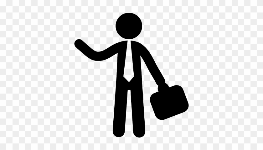 Businessman Standing With Suitcase In One Hand And - Icono Persona Maleta #637714
