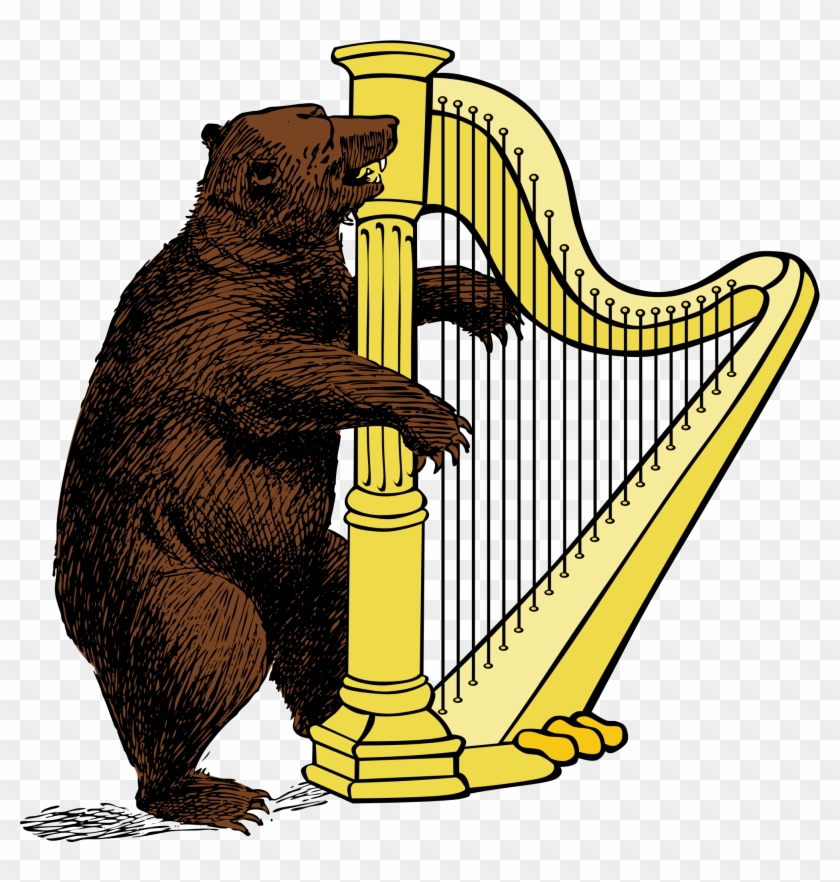 Bear And Harp By @lazur Urh, Bear Playing On A Harp - Harp Black And White #640876