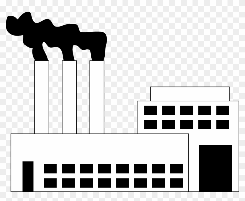 Factory Building With Smoke Stacks Clipart - Factory Clipart Black And White #641335
