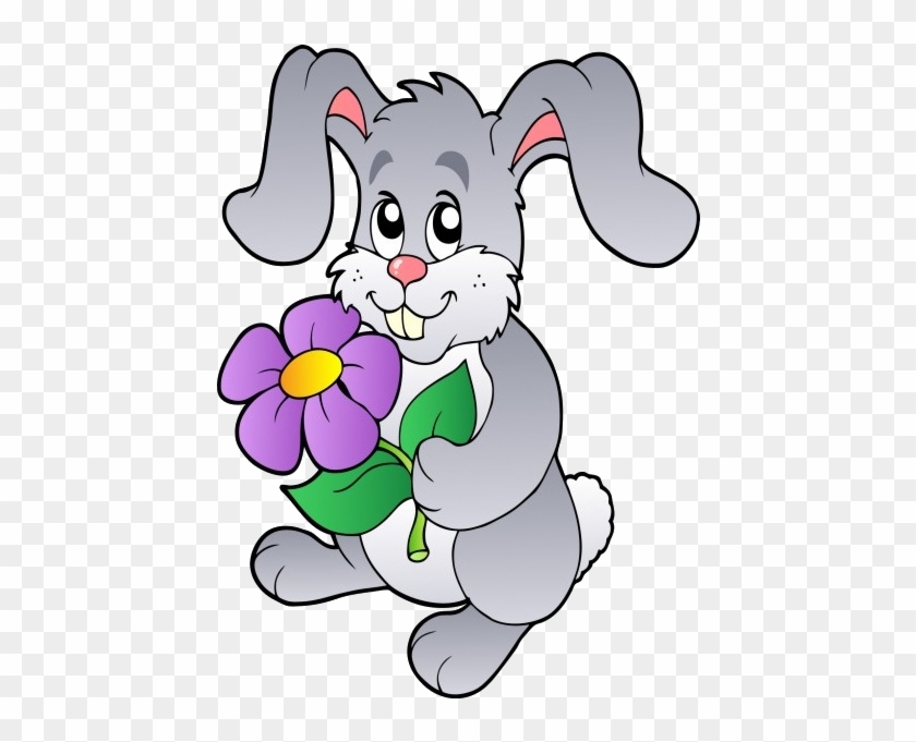 Valentine Cute Animal Cartoon Images - Rabbit With Flower Clipart #644957