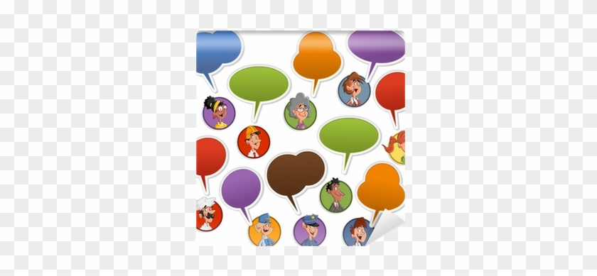 Group Of Cartoon Business People Faces With Speech - Drawing #646098