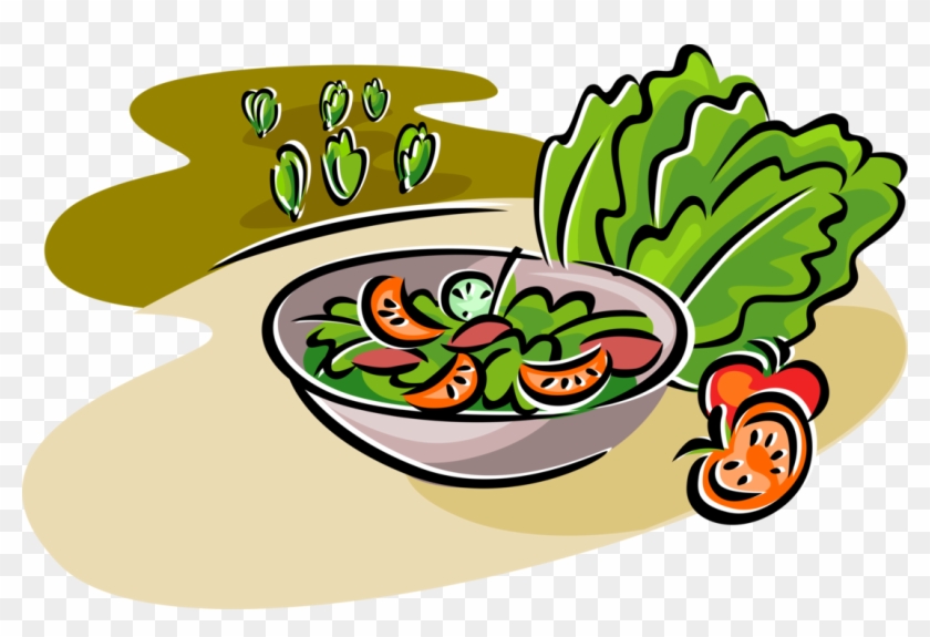 Vector Illustration Of Fresh Green Salad With Romaine - Salad In A Bowl Clip Art #646229