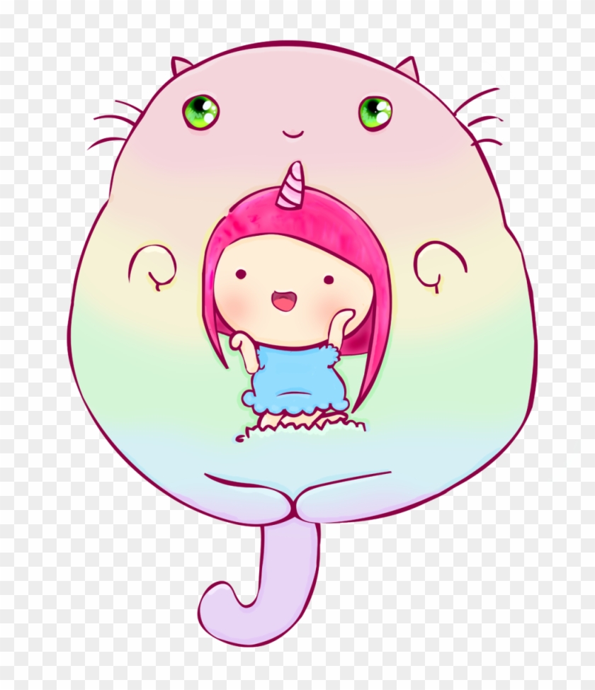 Pink Hair Girl Cat Rainbow Cat Fat Cat Drawing Illustration - Cartoon #646298