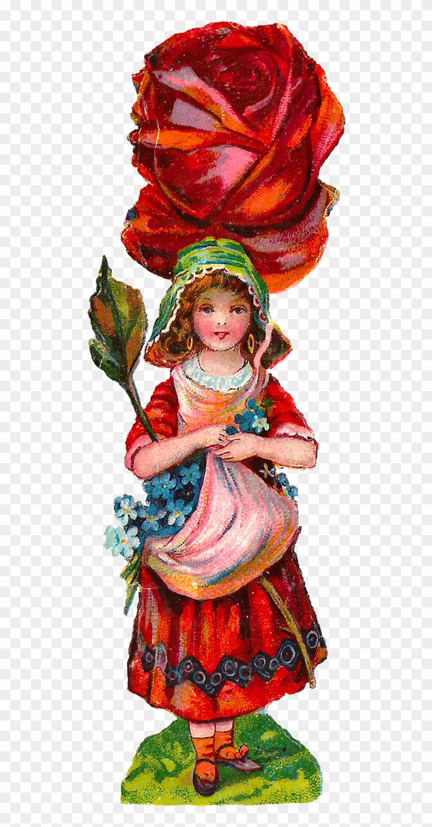 Rose Flower Girl Image Transfer Clipart Botanical Artwork - Costume Hat #646971