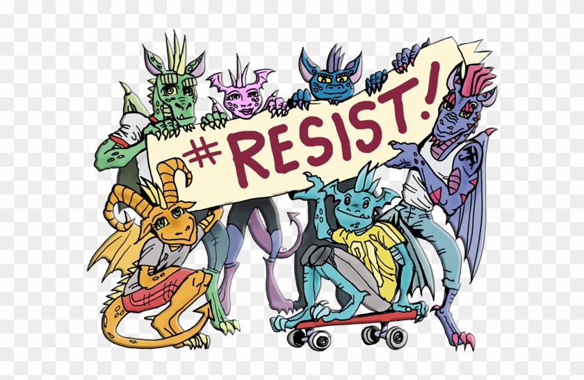 Dragon Camp Crew Holding Sign That Says 'resist' - Cartoon #648354