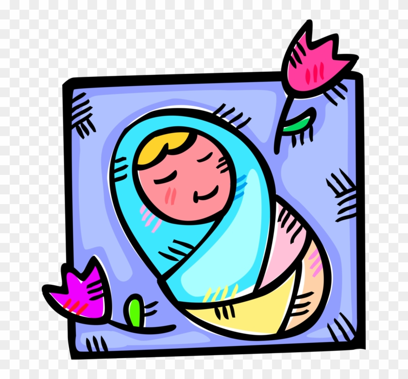 Vector Illustration Of Newborn Infant Baby Wrapped - Vector Illustration Of Newborn Infant Baby Wrapped #652941