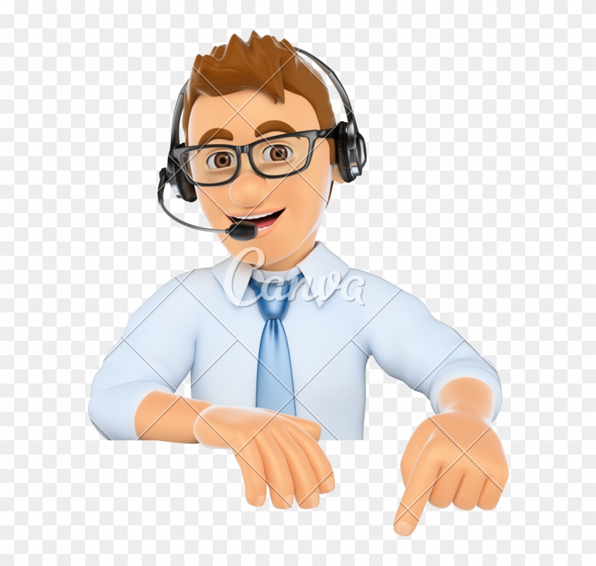 3d Call Center Worker Pointing Down - Cartoon Pointing Down #653156