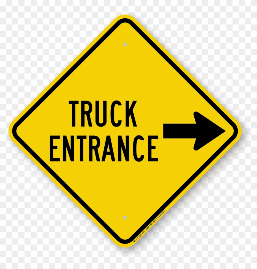Truck Entrance On Right Diamond-shaped Traffic Sign - Soft Shoulder Road Sign #653485