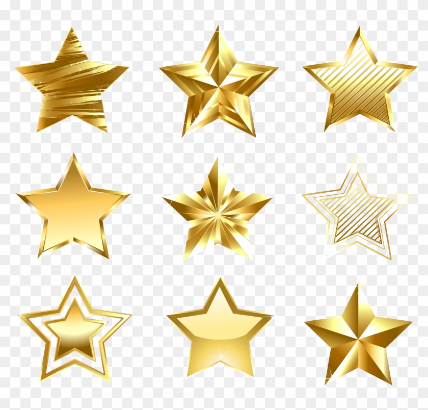 Transparent Golden Stars Set Png Clipart - Golden Star Png #654272