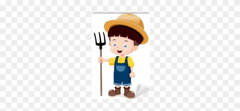 Illustration Of Cartoon Young Farmer Wall Mural • Pixers® - Little Farmer Cartoon #655116
