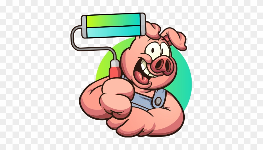 Boss Hog's Painting Mascot, Holding A Used Paint Roller - Cartoons Of Pigs With Muscles #657159