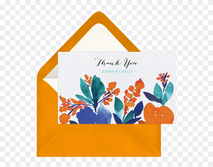 Vibrant Blooms Thank You Note In Orange - Save The Date #657338