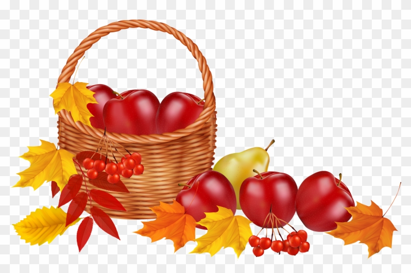Basket With Fruits And Autumn Leaves Png Clipart Image - Transparent Clipart Autumn #658003