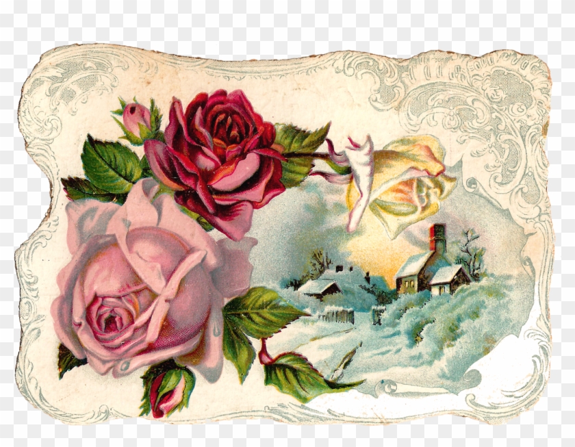 Free Digital Flower Pink Rose Corner Design Graphic - Vintage Flower Graphic Png #658080