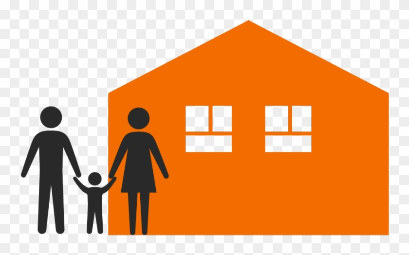 Medium-sized House With A Couple And Child In Front - Silhouette #659309