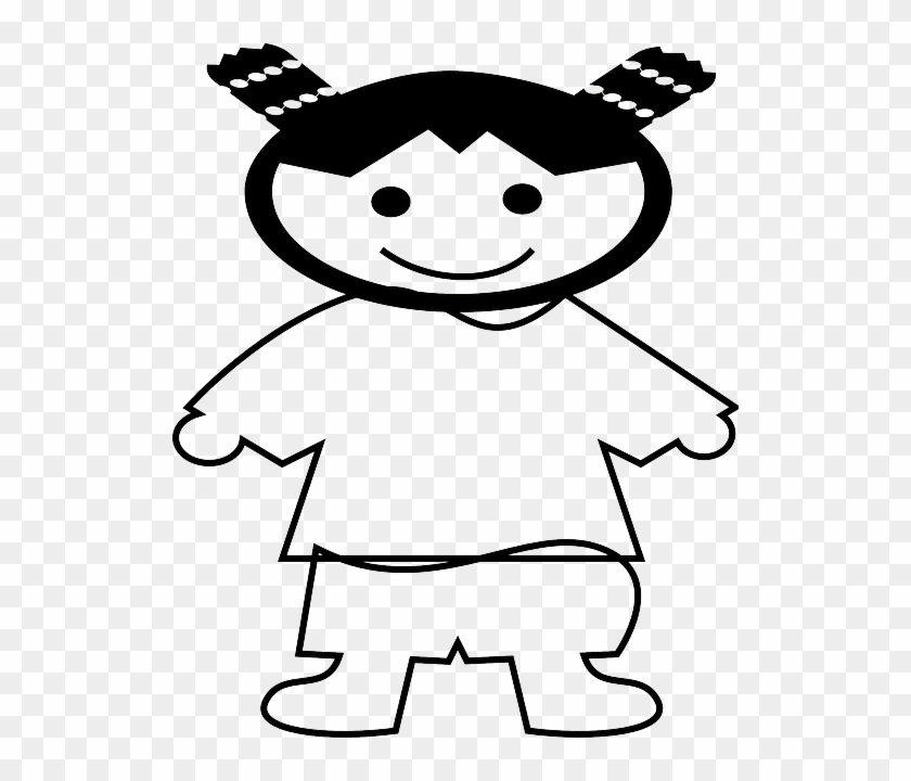 Outline, People, Happy, Kid, Girl, Cartoon, Chinese - Fat Girl Clipart Black N White #659773