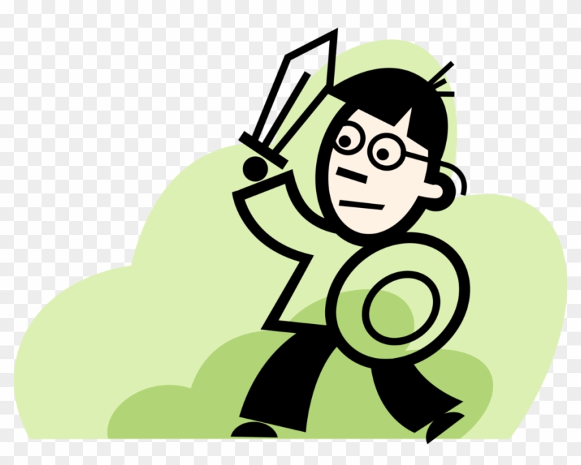 Vector Illustration Of Boy With Toy Sword And Shield - Vector Illustration Of Boy With Toy Sword And Shield #660506
