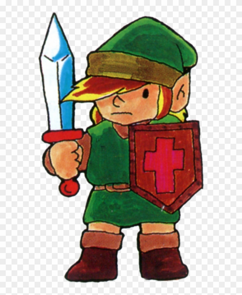 Tloz Link Holding Sword And Shield Artwork - Legende Of Zelda 1 Link #660555