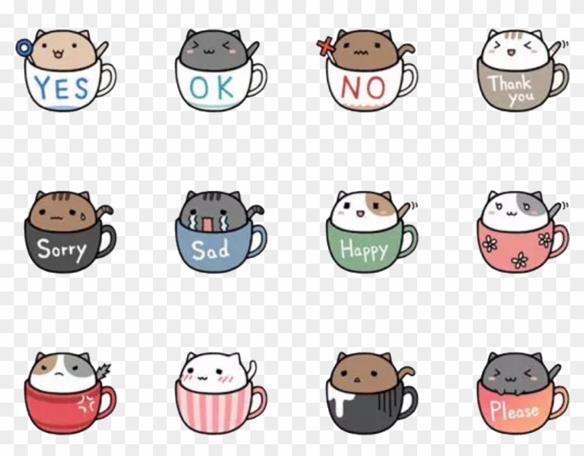 Coffee Tea Cafe Cat Drawing - Kawaii Cat Stickers #660917