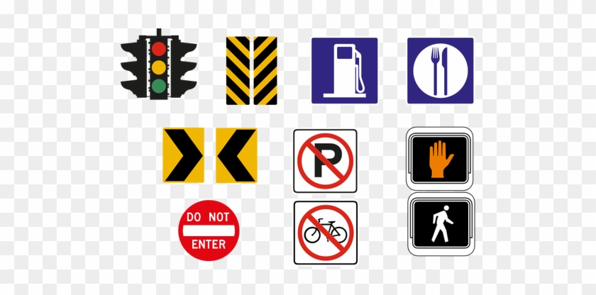 Vector Drawing Of Selection Of Traffic Road Signs In - Highway Traffic Supply No Parking Prohibido Estacionarse #661145