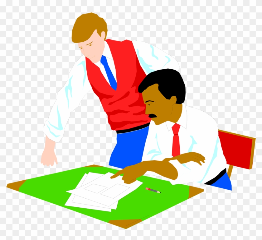 Illustration Of Two Men Looking At Papers On A Desk - Clip Art #662004