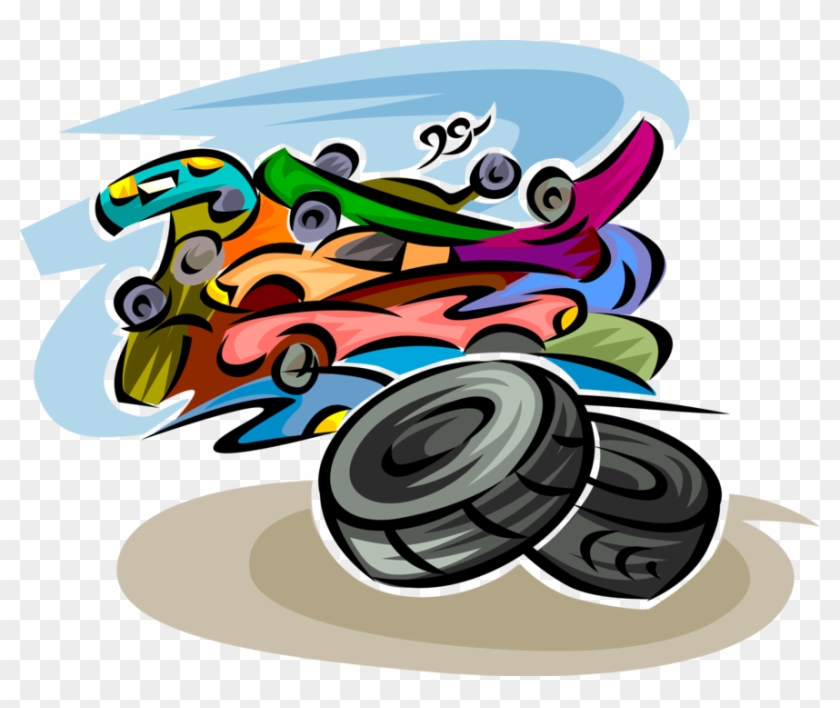 Vector Illustration Of Vulcanized Rubber Tire And Automobile - Graphic Design #662277