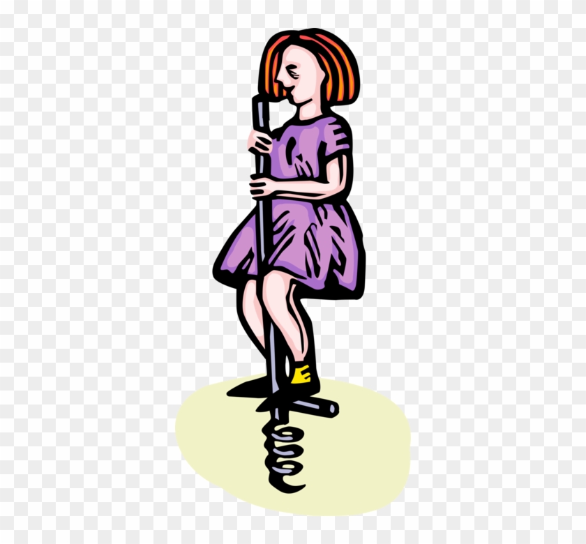 Vector Illustration Of Young Girl Plays With Pogo Stick - Pogo Stick #664324