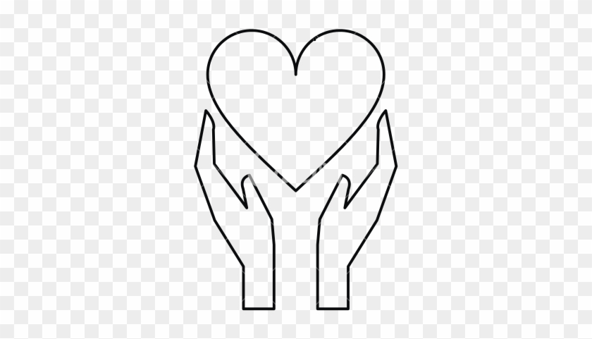 Hands Holds Heart Love Care Outline - Line Art #664605