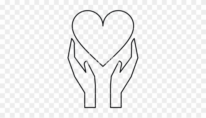 Hands Holds Heart Love Care Outline - Line Art #664605