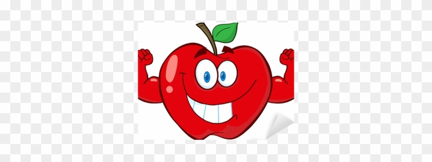 Apple Cartoon Mascot Character With Muscle Arms Sticker - Cartoon Apples #665760