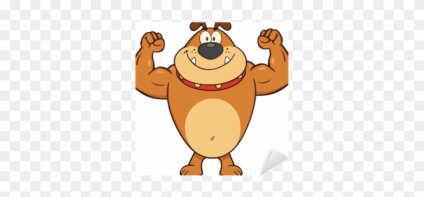 Smiling Brown Bulldog Cartoon Character Showing Muscle - Bulldog Cartoon #665762
